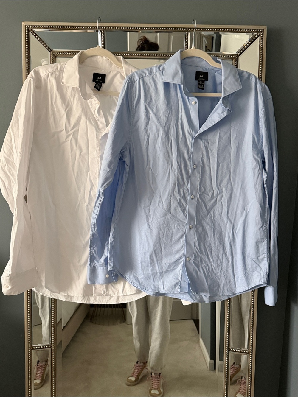 H&M Men's Button-Up Dress Shirts in White and Light Blue